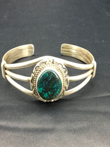 Navajo Spider Web Turquoise Bracelet | Sterling Silver | Authentic Native American Handmade | 5" | 2650