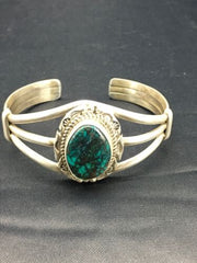 Navajo Spider Web Turquoise Bracelet | Sterling Silver | Authentic Native American Handmade | 5" | 2650