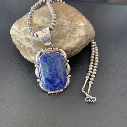 Native American Navajo Blue Lapis Pendant Necklace | Sterling Silver | Authentic Handmade | 11847