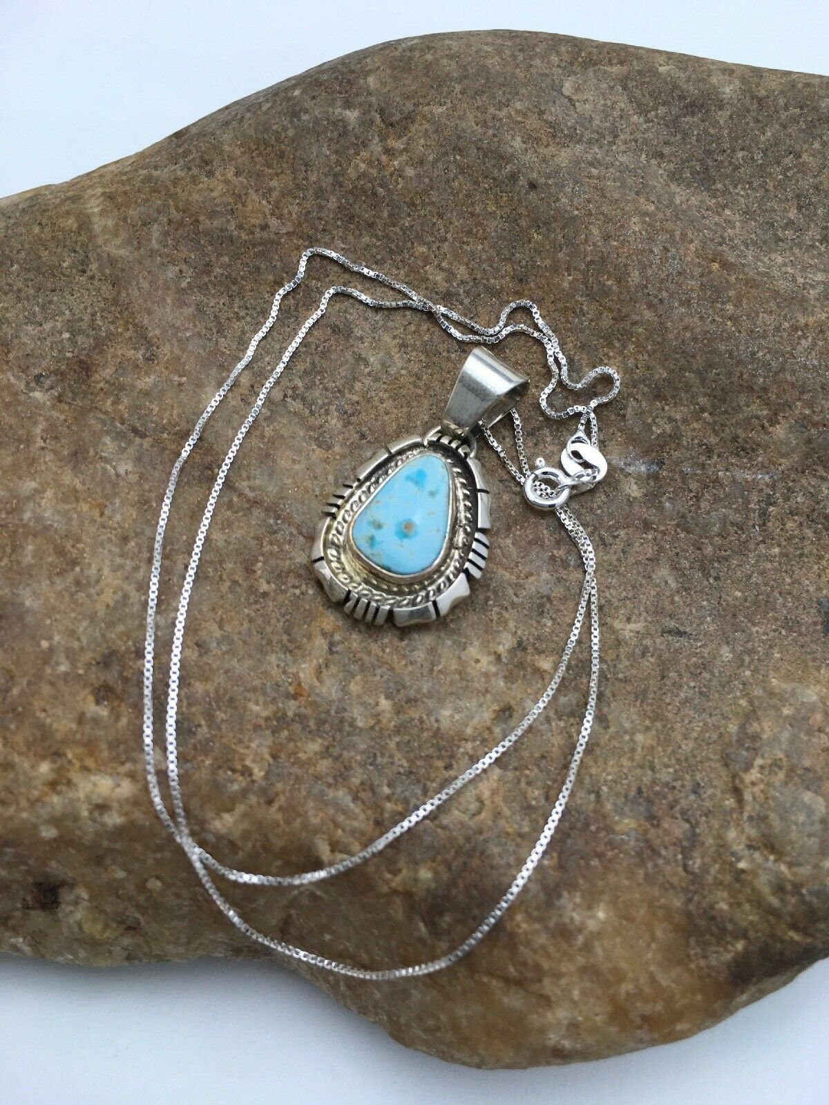 Navajo Dry Creek Turquoise Pendant Necklace | Sterling Silver | Authentic Native American Handmade | 3107