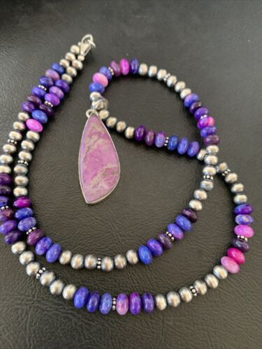 Navajo Pearl Necklace with Purple Sugilite Pendant | Sterling Silver | Authentic Native American Handmade | 11745