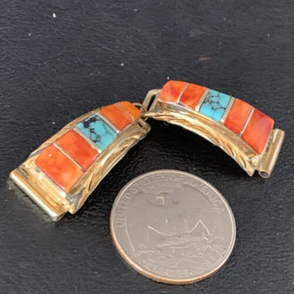 Navajo Turquoise Spiny Oyster Inlay Watch Tips | Sterling Silver & Gold-Filled | Authentic Native American Jewelry | 13725