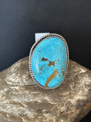 Navajo Sterling Silver Blue Kingman Turquoise Ring | Sz 9 | 00126