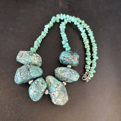 Navajo Chunky Blue Turquoise Necklace | Sterling Silver | Authentic Native American Handmade | 20" | 14413