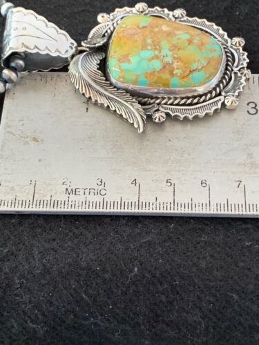 Navajo Royston Turquoise Pendant Necklace | Sterling Silver | Authentic Native American Handmade | 4126 - Masha USA