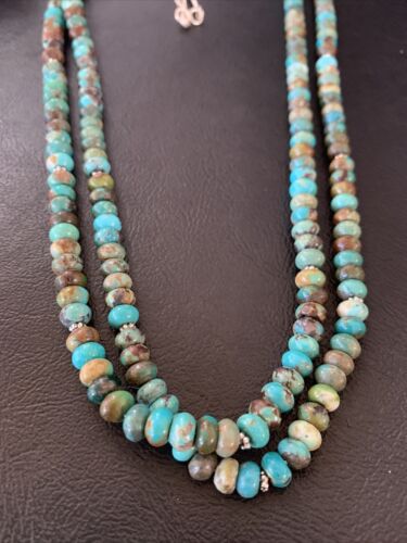 Navajo Blue Green Turquoise Necklace | Sterling Silver | 22" | Authentic Native American Handmade | 9673