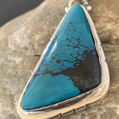 Navajo Spiderweb Turquoise Pendant | Sterling Silver | 2" | Authentic Native American Handmade | 10754