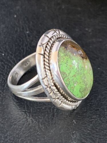Navajo Green Gaspeite Ring | Sterling Silver | Sz 8.5 | Authentic Native American Handmade | 13780