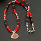 Navajo Pearls Necklace Pendant | Sterling Silver Onyx & Coral Inlay | Authentic Native American Handmade | 1930