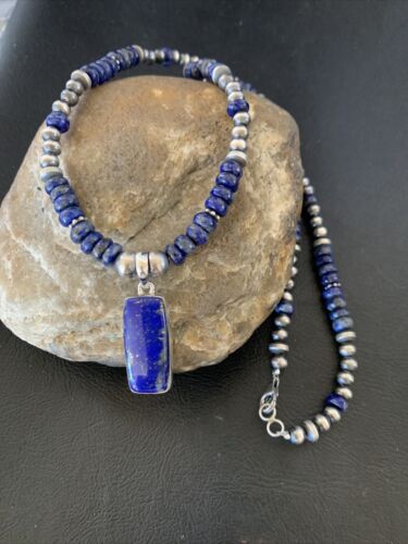 Native American Navajo Blue Lapis Pendant Necklace | Sterling Silver | 12248