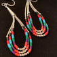 Handmade Liquid Silver Heishi Dangle Earrings | Turquoise Coral | Sterling Silver | 2" | 2001