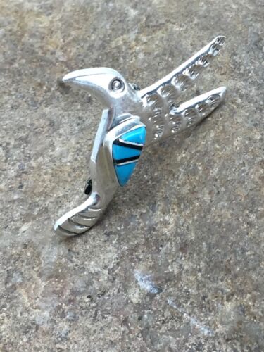 Navajo Hummingbird Inlay Pin | Turquoise | Sterling Silver | Authentic Native American Handmade | 2903