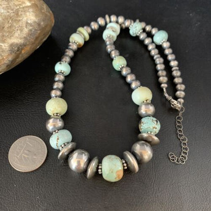 Dry Creek Turquoise Navajo Pearls Beaded Necklace | Sterling Silver | 21" | Authentic Native American Handmade | 14101 - Masha USA