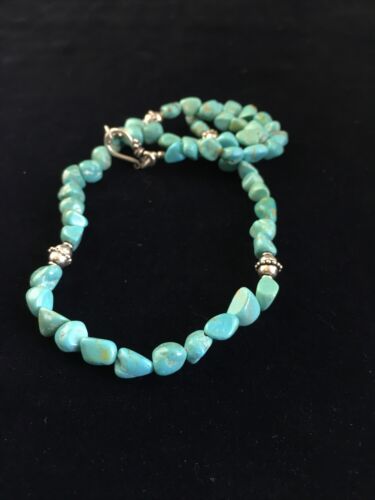 Native American Sterling Silver Blue Turquoise Necklace | 18" | Authentic Handmade | 10025 - Masha USA