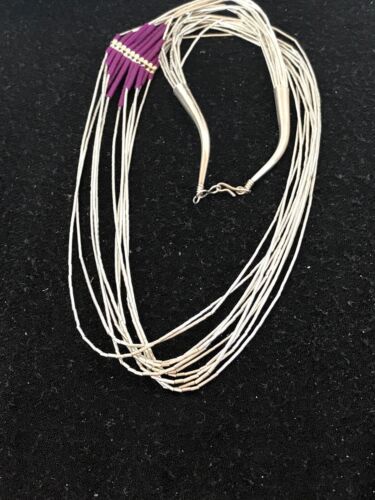 Native American Sugilite Heishi Tubes Necklace | 10 Strand Liquid Sterling Silver | 8561