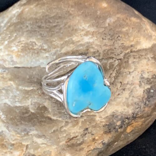 Navajo Blue Kingman Turquoise Ring | Sterling Silver | Sz 8 | Authentic Native American Handmade | 13541