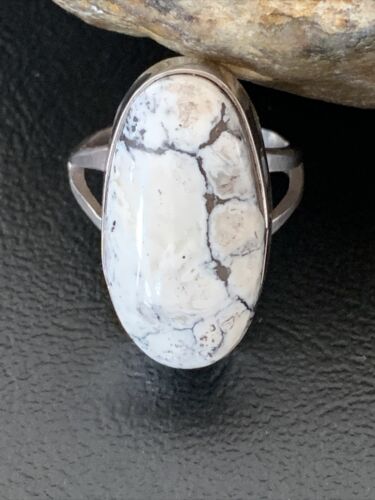 Navajo White Buffalo Turquoise Ring | Sterling Silver | Sz 8 | Authentic Native American Handmade | 01700