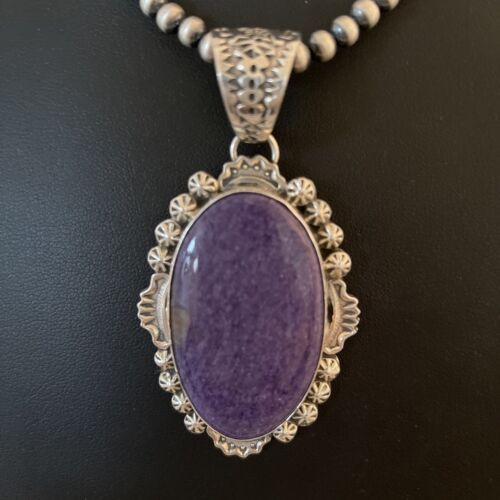 Southwestern Navajo Necklace | Sterling Silver Purple Charoite Pendant | Authentic Native American Handmade | 1353