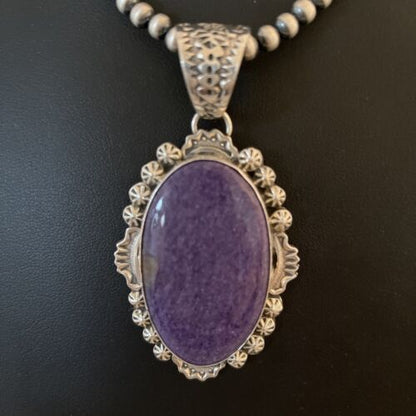 Southwestern Navajo Necklace | Sterling Silver Purple Charoite Pendant | Authentic Native American Handmade | 1353