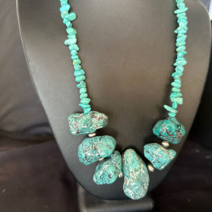 Navajo Chunky Blue Turquoise Necklace | Sterling Silver | Authentic Native American Handmade | 20" | 14413