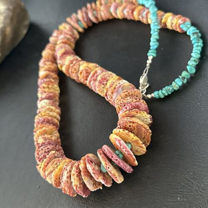Navajo Purple Spiny Oyster & Turquoise Necklace | Sterling Silver | Authentic Native American | 28" | 14624
