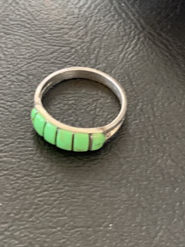 Navajo Green Gaspeite Inlay Ring | Sterling Silver | Sz 7 | Authentic Native American Handmade | 12463