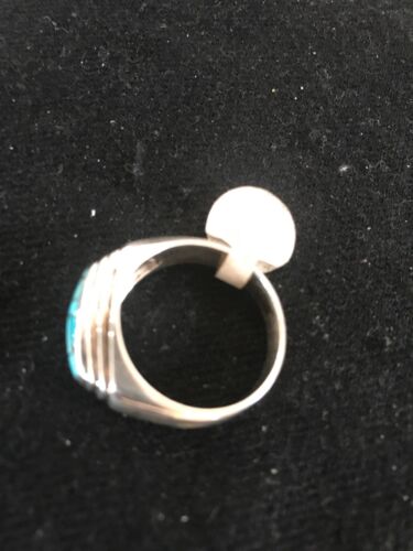 Navajo Sterling Silver Turquoise Inlay Ring | Sz 9.5 | Native American Southwestern | 3434