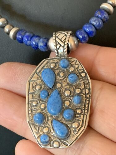 Navajo Sterling Silver Blue Denim Lapis Necklace Pendant | Multi-Stone | Authentic Native American Handmade | 12262