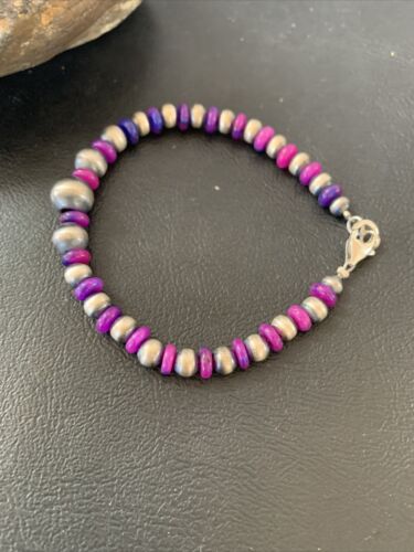 Navajo Purple Stabilized Sugilite Bead Bracelet | Sterling Silver | 8" | Authentic Native American Handmade | 01966