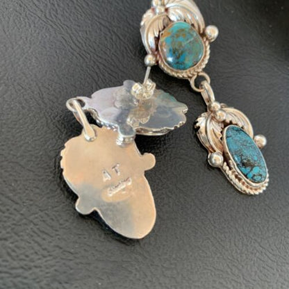Handmade Navajo Spiderweb Turquoise Dangle Earrings | Sterling Silver | Authentic Native American | 1481