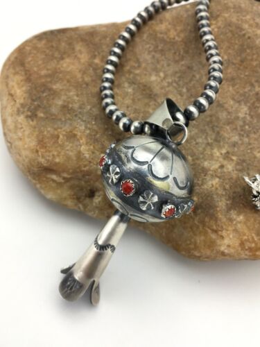 Navajo Red Coral Naja Pendant Necklace | Sterling Silver | Authentic Native American Handmade | 2619