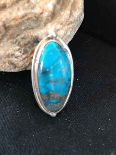 Navajo Blue Turquoise Ring | Sterling Silver | Adjustable | Authentic Native American Handmade | 10210