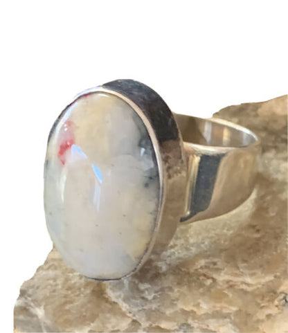 Southwestern Navajo White Black Cinnabrite Ring | Sterling Silver | Sz 7 | 1564