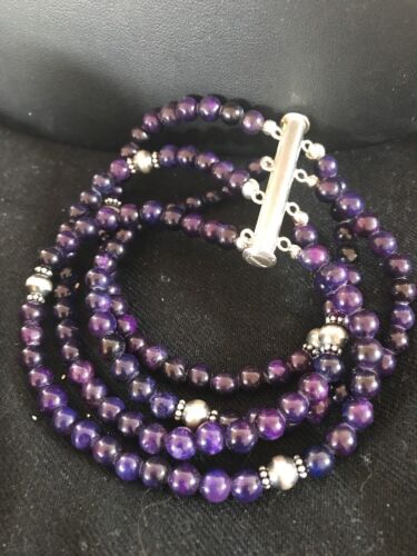 Navajo Purple Sugilite 4 Strand Bead Bracelet | Sterling Silver | Authentic Native American Handmade | 13584