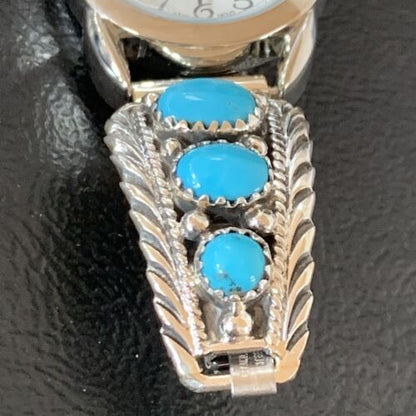 Navajo Sterling Silver Watch Tips with Blue Kingman Turquoise | Stretch Band | Authentic Native American Jewelry | 11578