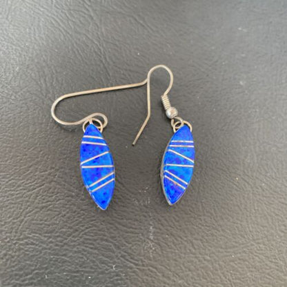 Navajo Blue Opal Inlay Turquoise Earrings | Sterling Silver | Authentic Native American Handmade | 12026