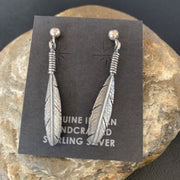 Old Pawn Southwestern Sterling Silver Dangle Feather Earrings | 1" | 12989