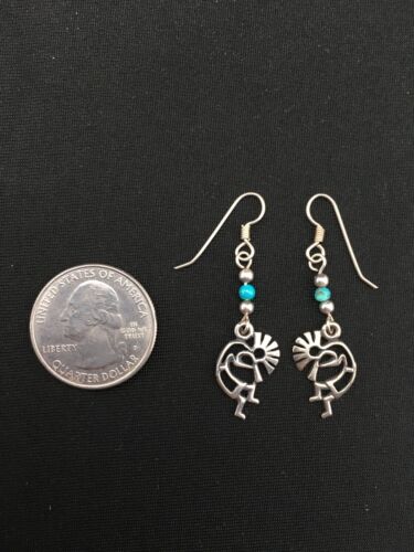 Navajo Kokopelli Turquoise Earrings | Sterling Silver | Authentic Native American Handmade | 1.25" | 4525
