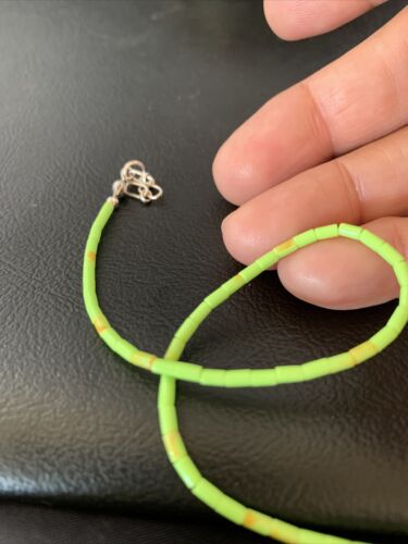 Navajo Green Gaspeite Heishi Tube Beads Bracelet | Sterling Silver | 8" | Authentic Native American Handmade | 13210
