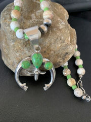 Navajo Green Turquoise Gaspeite Spiny Oyster Necklace NajaPendant | Sterling Silver | 22" | 10525
