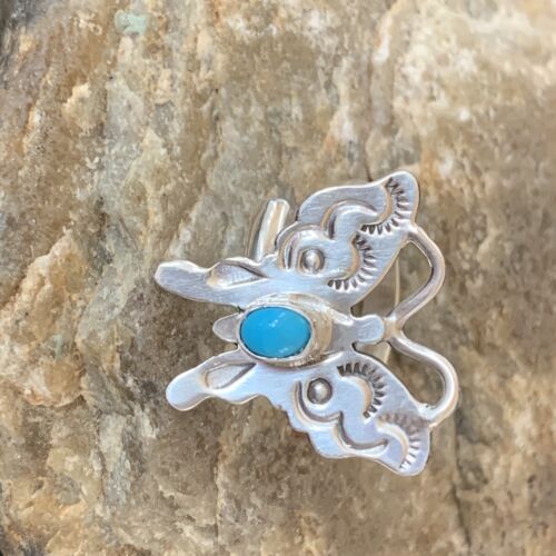 Navajo Blue Turquoise Butterfly Ring | Sterling Silver | Sz Adj 7 | Authentic Native American Handmade | 10677