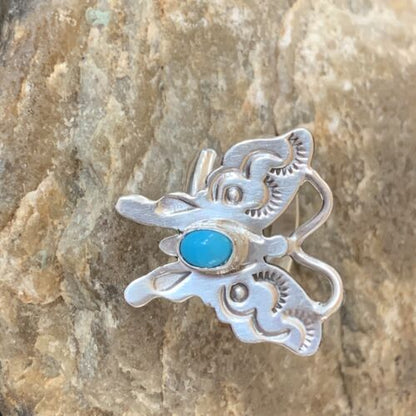 Navajo Blue Turquoise Butterfly Ring | Sterling Silver | Sz Adj 7 | Authentic Native American Handmade | 10677