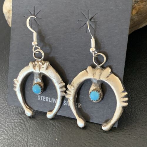 Navajo Turquoise Naja Dangle Earrings | Sterling Silver | Authentic Native American Handmade | 12554