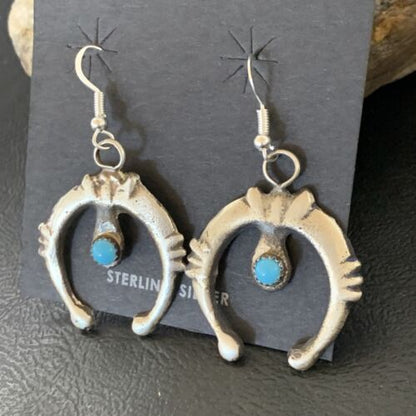 Navajo Turquoise Naja Dangle Earrings | Sterling Silver | Authentic Native American Handmade | 12554
