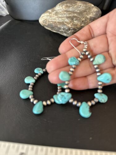 Navajo Blue Cluster Turquoise Bead Earrings | Sterling Silver | Authentic Native American Handmade | 14305