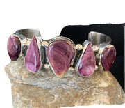 Navajo Purple Spiny Oyster Row Cuff Bracelet | Sterling Silver | Authentic Native American Handmade | 1406