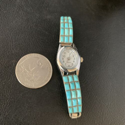 Navajo Sterling Silver Watch Tips with Turquoise Corn Inlay Band | Authentic Native American Jewelry | 13694