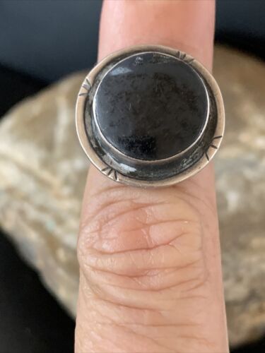 Native American Design Black Onyx Pinky Ring | Sterling Silver | Sz 3.5 | 10799