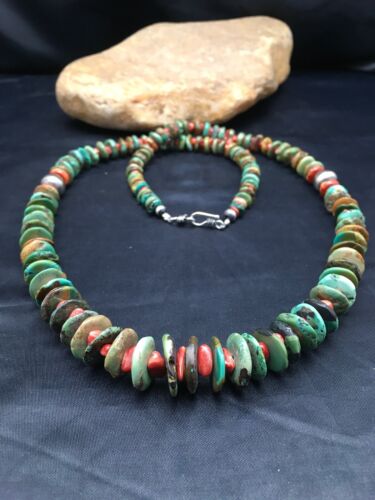Navajo Green Turquoise Necklace | Sterling Silver | Authentic Native American | 28" Graduated | 3070
