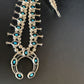 Navajo Kingman Turquoise Shadowbox Squash Blossom Necklace | Sterling Silver | Authentic Native American Handmade | 13108